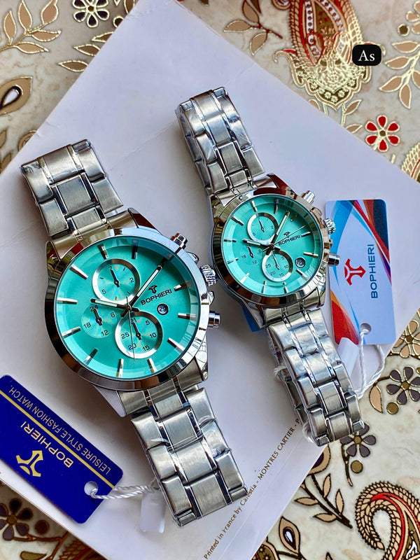 Luxury Couple Watch Set | Bophier Men’s & Women’s Chronograph Watch | Premium Metal Strap with Date – Free Shipping