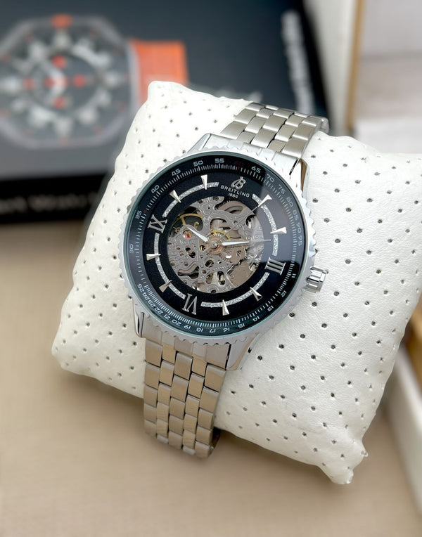 Henric Black Carved Dial Mechanical Watch for Men