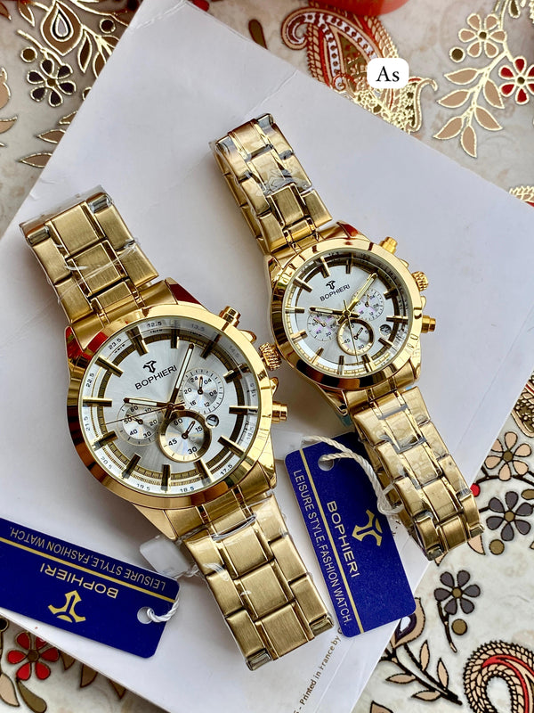 Luxury Couple Watch Set | Bophier Men’s & Women’s Chronograph Watch | Premium Metal Strap with Date – Free Shipping