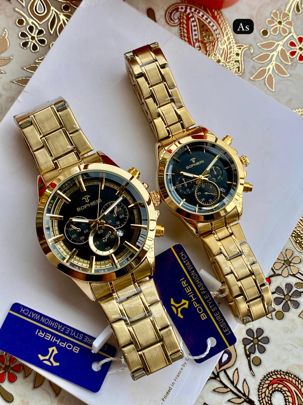 Luxury Couple Watch Set | Bophier Men’s & Women’s Chronograph Watch | Premium Metal Strap with Date – Free Shipping