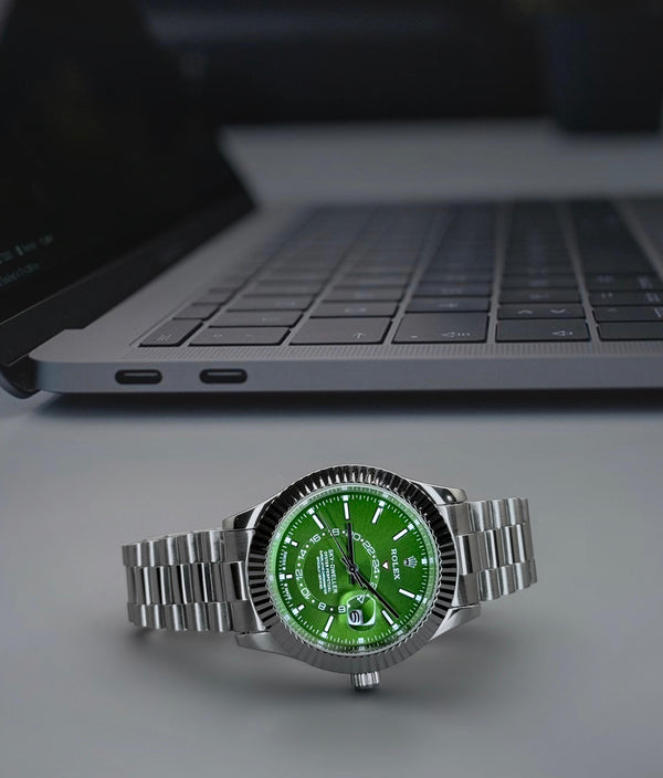 Rolex Sky-Dweller | Silver Stainless Steel Watch with Iconic Green Dial (41mm)