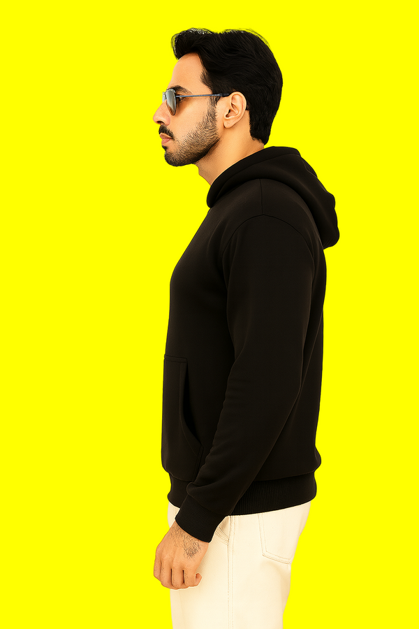 Premium Heavy Black Cotton Fleece Hoodie for Men – Winter Essential 2025 | TrueSymbol.in