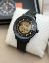 Henric Black Carved Dial Mechanical Watch for Men