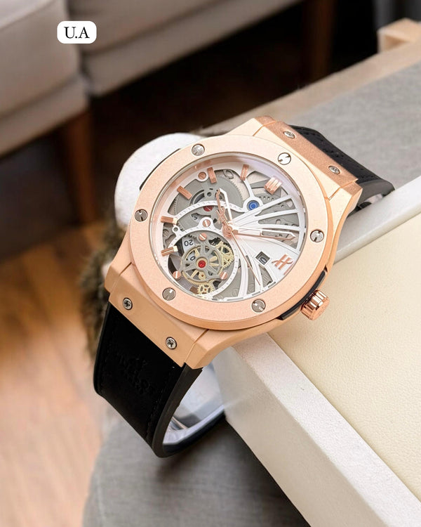 Elegant Skeleton Dial Men’s Watch | Date Feature